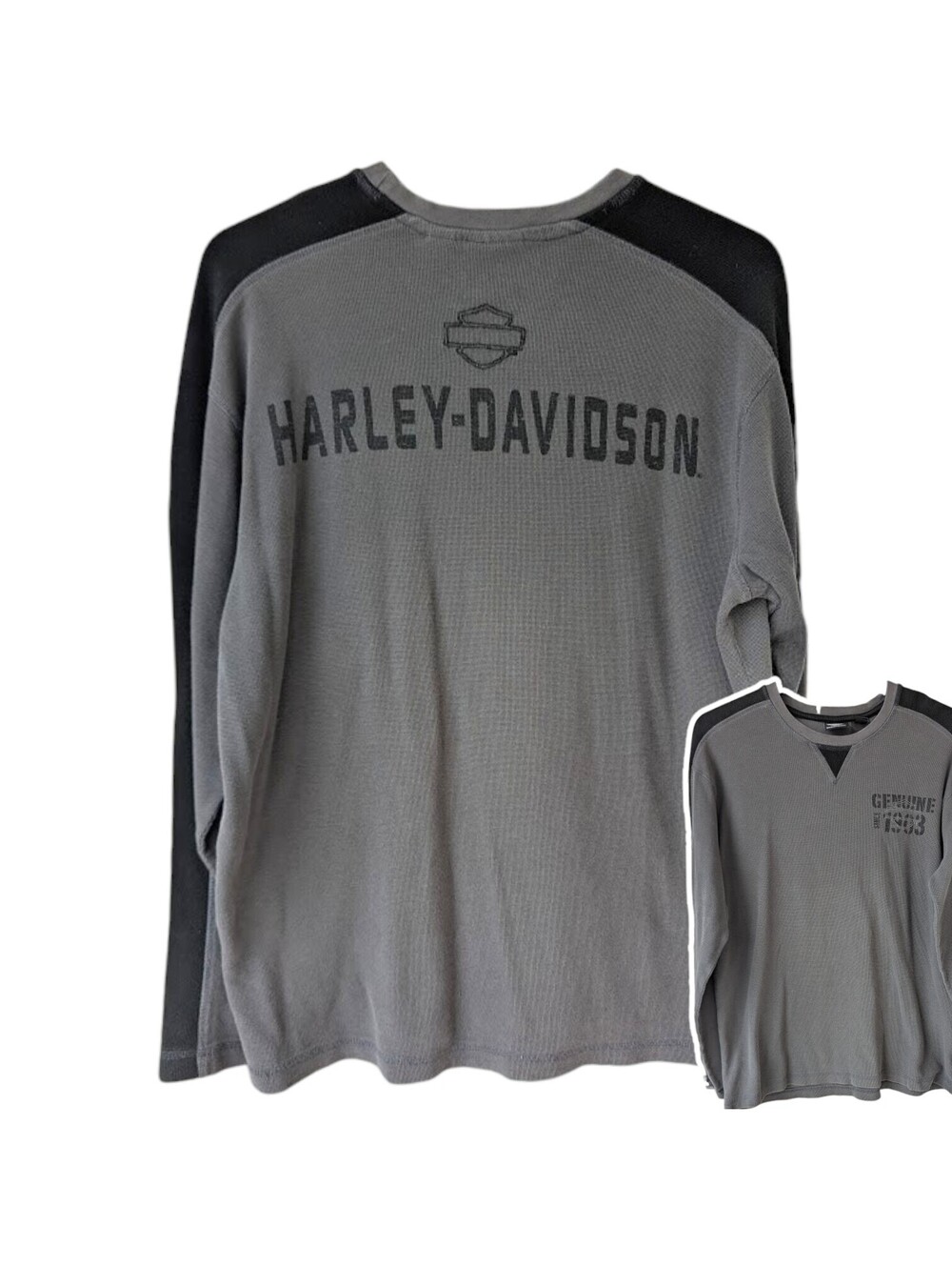 Harley-Davidson Thermal Shirt Mens Large Gray Long Sleeve Waffle Tee 23x28.5